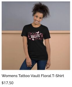 Tattoo Vault Black Floral Print Womens T-Shirt